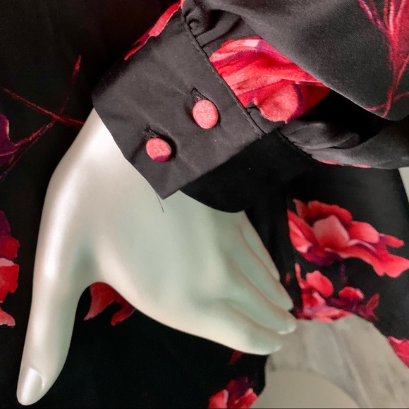 NEW Pretty 3x 22w 24w Womens Plus Size Black Red Floral Long Sleeve Blouse - Picture 4 of 5